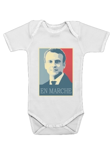  Macron Propaganda En marche la France para bodysuit bebê manga curta