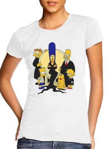  Adams Familly x Simpsons para T-shirt branco das mulheres