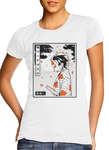  Demon Slayer Kamado Tanjiro para T-shirt branco das mulheres