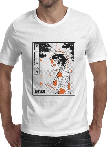  Demon Slayer Kamado Tanjiro para Manga curta T-shirt homem em torno do pescoço