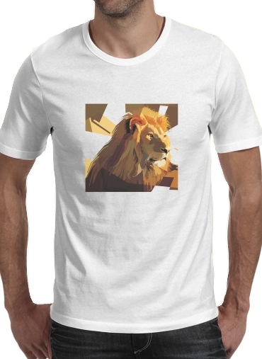  Lion Geometric Brown para Manga curta T-shirt homem em torno do pescoço